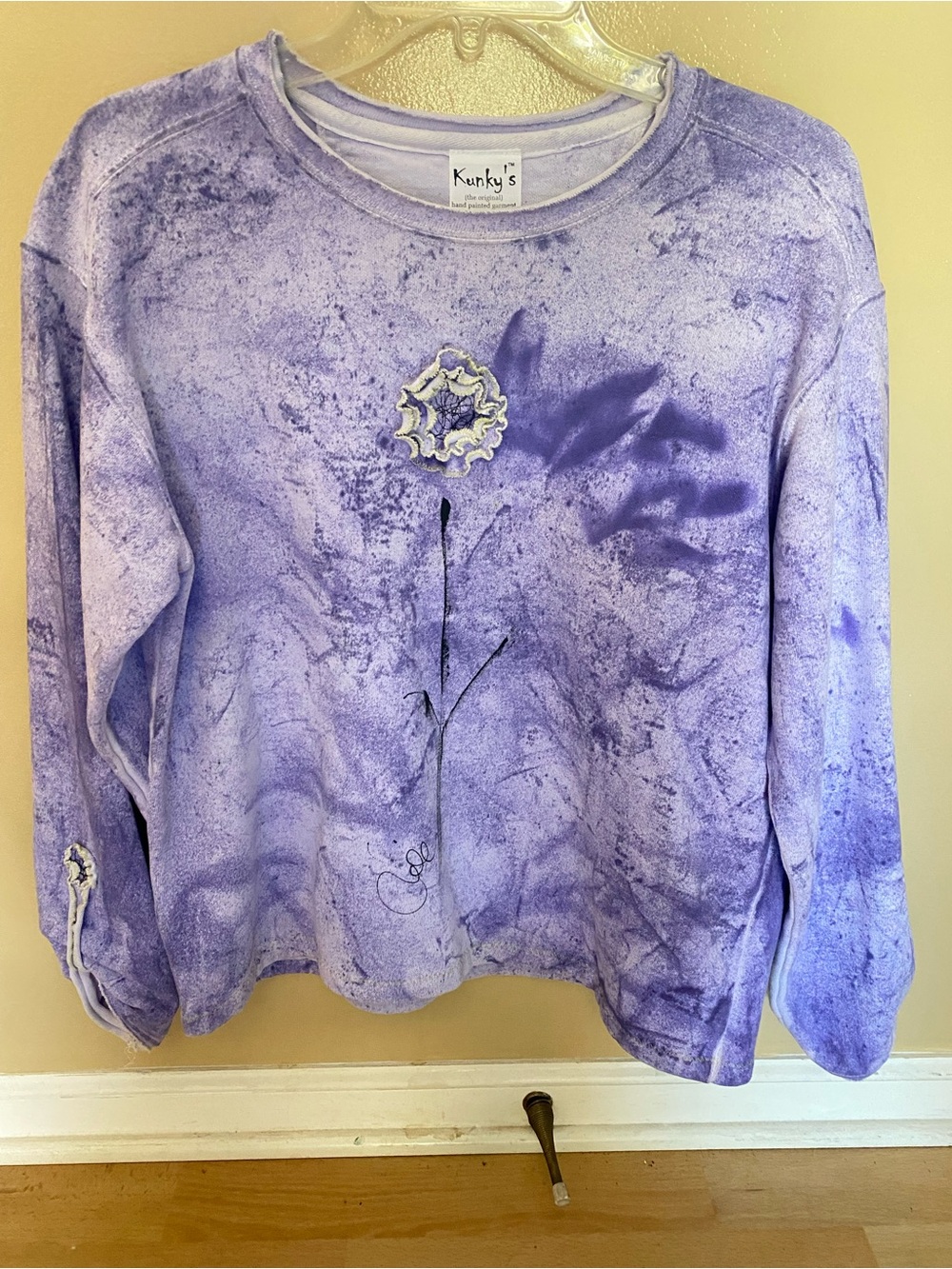 Lavender Tie-Dye Floral Crewneck Sweatshirt hand painted, wearable  art